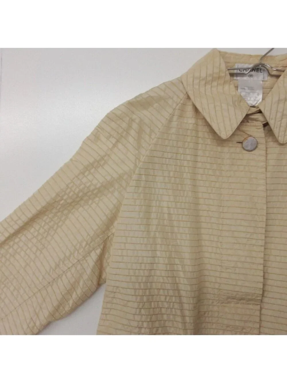 Chanel Soutien Collar Coat 01c Border Pattern Light Outer Beige
